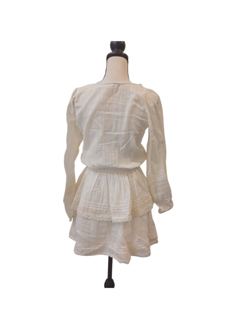 American Eagle Cream Small Long Sleeve Tiered Ruffle Dress Cowgirl w/ Lace #L-66 - Picture 2 of 9